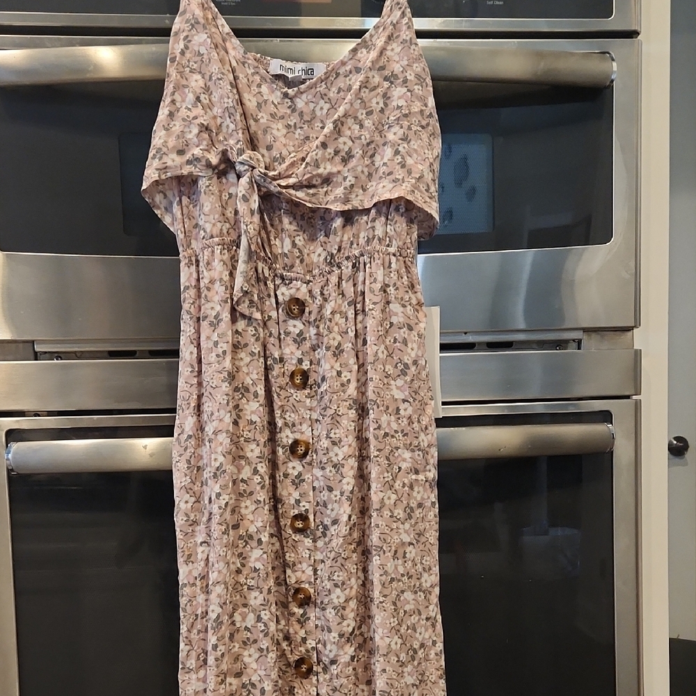 Mimi Chica Floral Button-Down Dress with Bow NWT